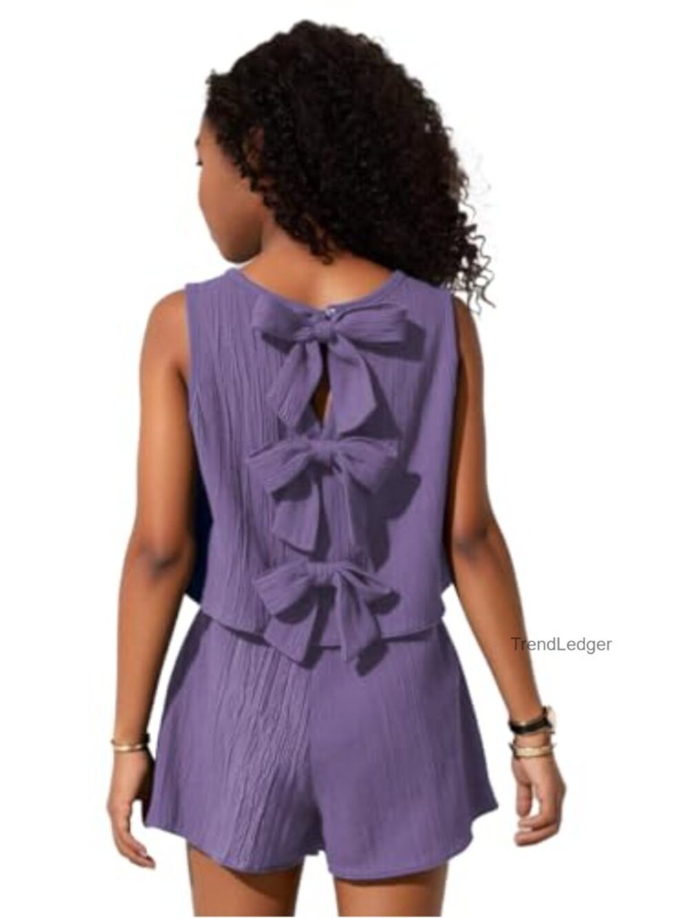 Girls 2 Piece Short Set Sleeveless Bow Back Top Textured Shorts